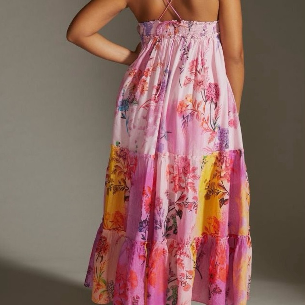 Anthropologie Floral Maxi Dress in Pink and Orange - Picture 2 of 16